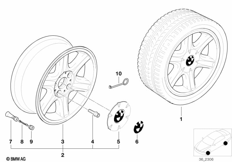 Диск колесный звездообразные спицы (Styl.10), 7,0J×15, ET20 для BMW 5-й серии E34, оригинал — фото 1
