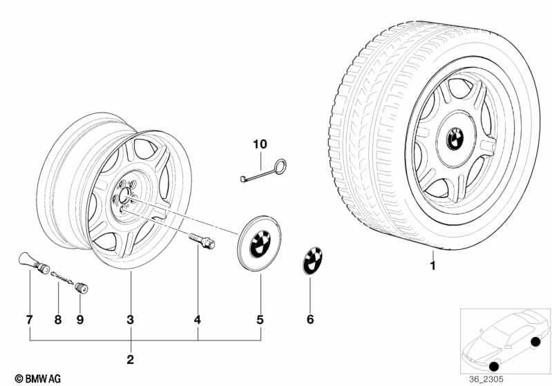 Диск колесный звездообразные спицы (Styl.10), 9,0J×17, ET22 для BMW 5-й серии E34, оригинал — фото 1