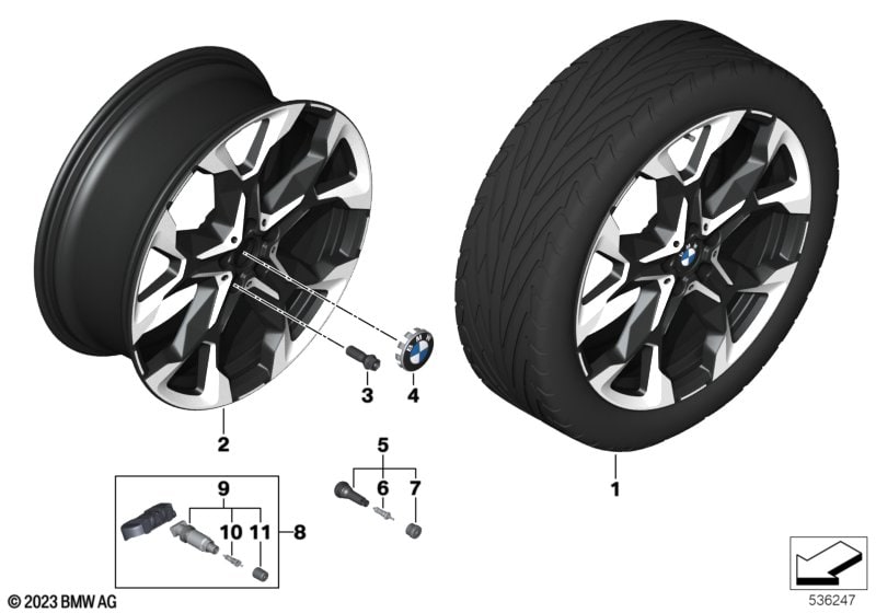 Диск колесный Y-образные спицы 874i, двухцветный (Jet Black, однотонный черный, с глянцево-полированной лицевой поверхностью), 8,0J×21, ET46 для BMW X2 U10, оригинал — фото 1