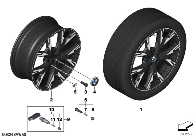 Диск колесный M Y-образные спицы 976, двухцветный (Jet Black, однотонный черный, с глянцево-полированной лицевой поверхностью), 8,0J×19, ET53 для BMW 1-й серии F70 и 2-й серии F74, оригинал — фото 1
