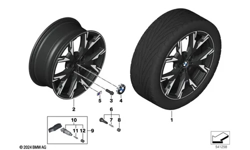 Диск колесный M Y-образные спицы 976, двухцветный (Jet Black, однотонный черный, с глянцево-полированной лицевой поверхностью), 8,0J×19, ET53 для BMW 1-й серии F70 и 2-й серии F74, оригинал — фото 1