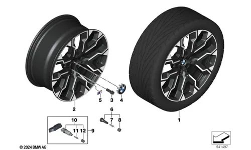 Диск колесный M сдвоенные спицы 1036, двухцветный (Jet Black, однотонный черный, с глянцево-полированной лицевой поверхностью), 10,5J×20, ET44 для BMW X3 G45, оригинал — фото 1
