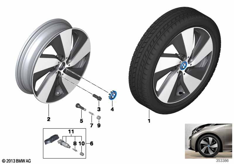 Диск колесный турбинный дизайн 429, Jet Black, однотонный черный, 5,5J×19, ET53 для BMW i3 i01, оригинал — фото 1