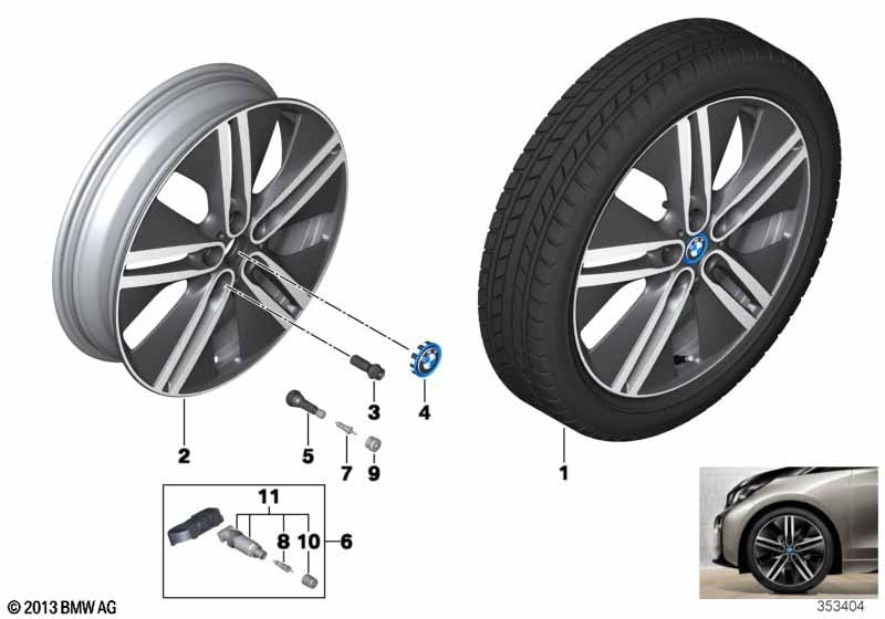 Диск колесный сдвоенные спицы 430, Jet Black, однотонный черный, 5,5J×20, ET53 для BMW i3 i01, оригинал — фото 1