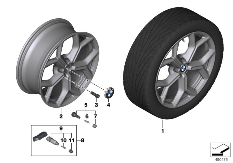 Диск колесный Y-образные спицы 693, Ferric Grey, с полированной лицевой поверхностью, 7,5J×19, ET32 для BMW X3 G01 и X4 G02, оригинал — фото 1
