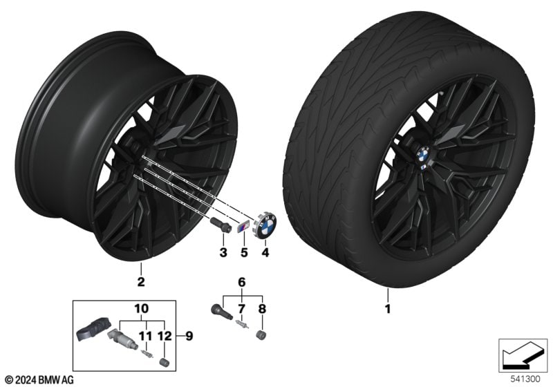 Диск колесный сдвоенные спицы 1075M, Jet Black, матовый черный, 10,5J×20, ET28 для BMW M5 G90/G99, оригинал — фото 1