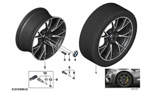 Диск колесный Y-образные спицы 789M, Jet Black, однотонный черный, 9,5J×20, ET28 для BMW M5 F90, оригинал — фото 1