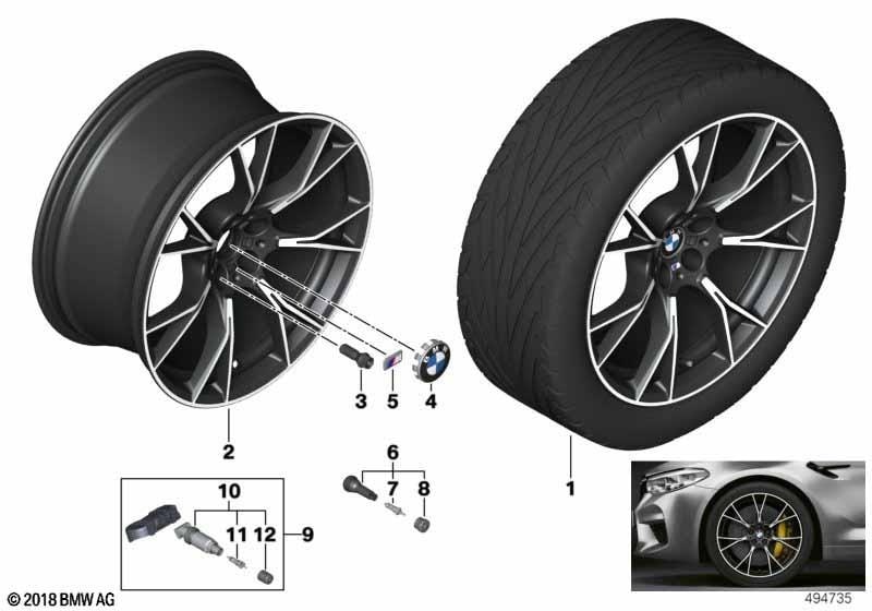 Диск колесный Y-образные спицы 789M, Jet Black, однотонный черный, 10,5J×20, ET28 для BMW M5 F90, оригинал — фото 1