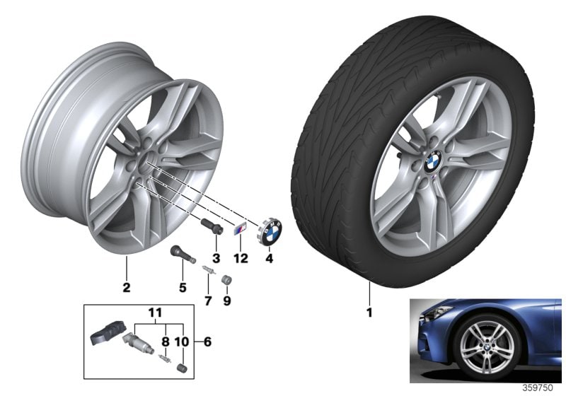 Диск колесный M звездообразные спицы 400, Ferric Grey, 8,5J×18, ET47 для BMW 3-й серии F30/F31 и 4-й серии F33/F32/F36, оригинал — фото 1
