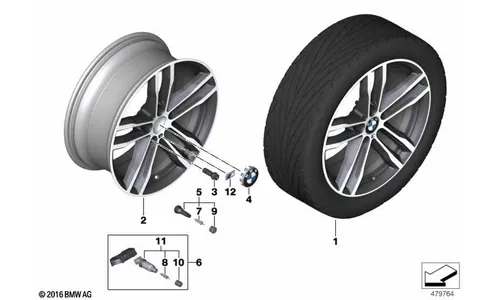 Диск колесный M сдвоенные спицы 704, Jet Black, однотонный черный, 8,0J×19, ET36 для BMW 3-й серии F30/F31 и 4-й серии F33/F32/F36, оригинал — фото 1