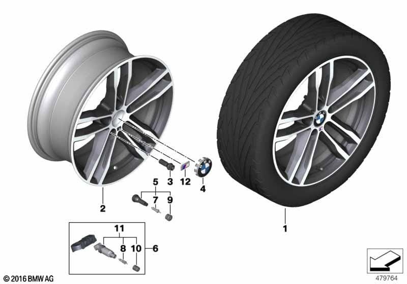 Диск колесный M сдвоенные спицы 704, Jet Black, однотонный черный, 8,5J×19, ET47 для BMW 3-й серии F30/F31 и 4-й серии F33/F32/F36, оригинал — фото 1