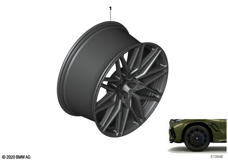 Диск колесный Individual Rad KA574, Jet Black, однотонный черный, 10,5J×21, ET31 для BMW X5 F95 и X6 F96, оригинал — фото 1