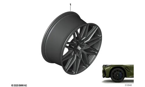 Диск колесный Individual Rad KA574, Jet Black, однотонный черный, 11,5J×22, ET43 для BMW X5 F95 и X6 F96, оригинал — фото 1