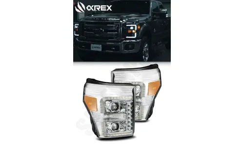 Фары проекторные Chrome Pro для Ford F-250/350/450/550 2011–2016, AlphaRex — фото 1