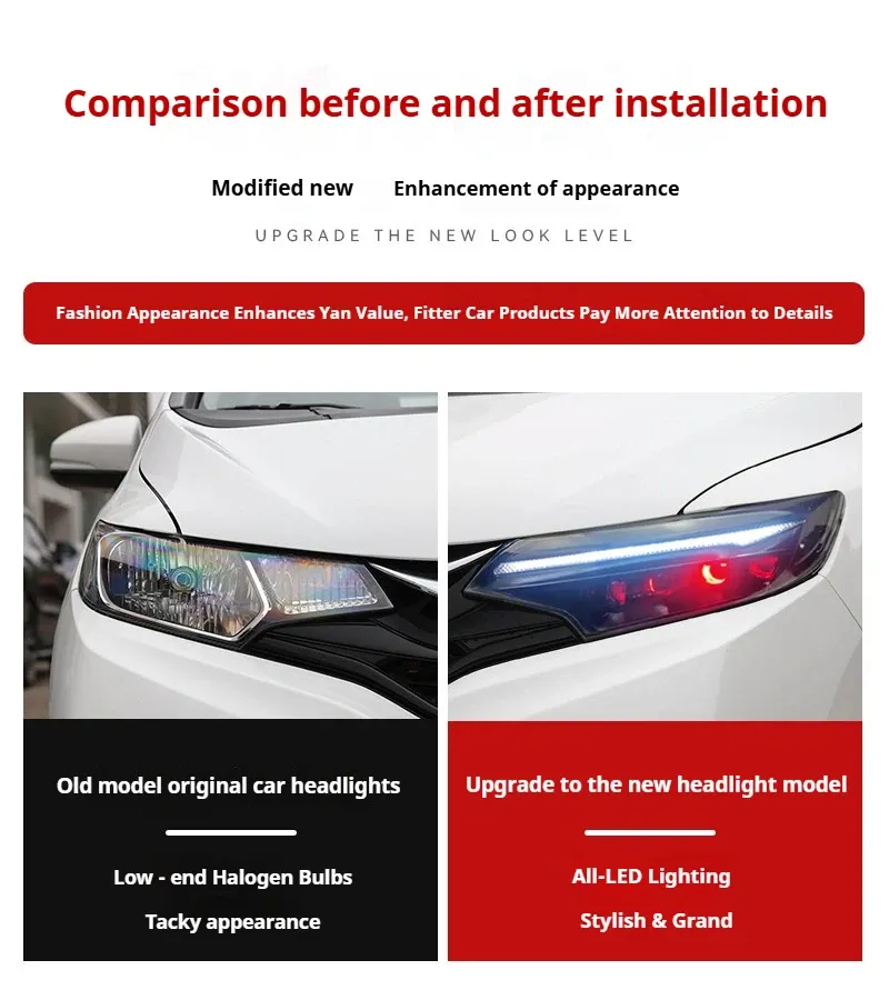 Фары передние LED с ходовыми огнями для Honda Fit GK5 (2014-2020), комплект, комплект, FT Carlight Carlight — фото 7