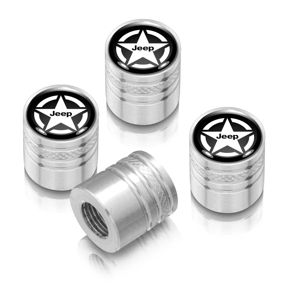 Колпачки ниппелей Jeep Willys Star черная on Shining серебристая Aluminum Cylinder-Style Tire Valve Caps — фото 1