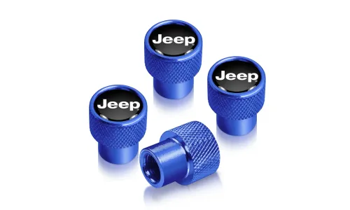 Колпачки ниппелей Jeep на черном фоне в синем корпусе — фото 1