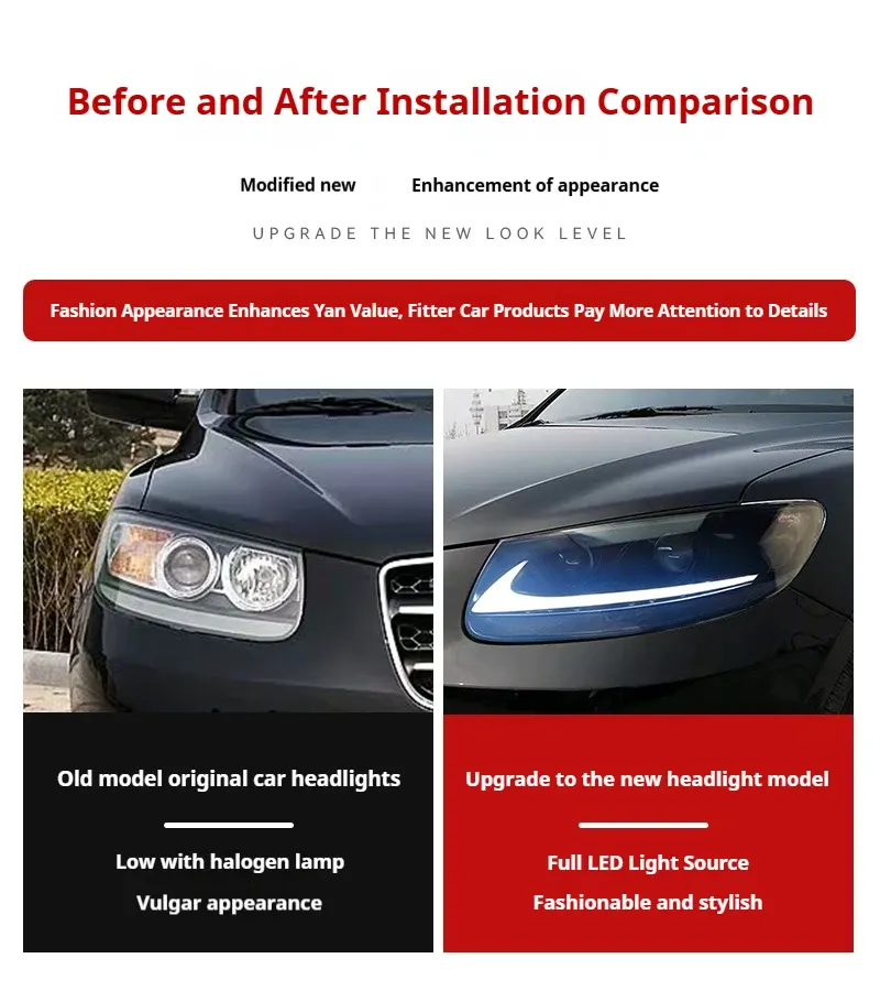 Фары передние LED с ходовыми огнями для Hyundai Santa Fe (2006-2012), комплект, комплект, FT Carlight Carlight — фото 7