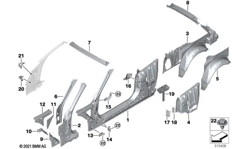 Внутренняя панель бокового каркаса кузова для левой стороны, для BMW M4 G83, оригинал — фото 1
