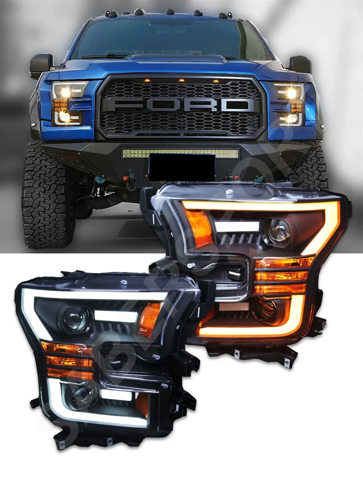 Фары проекторные Pro Series Black для Ford F-150 XL/XLT 2015–2017, AlphaRex — фото 3