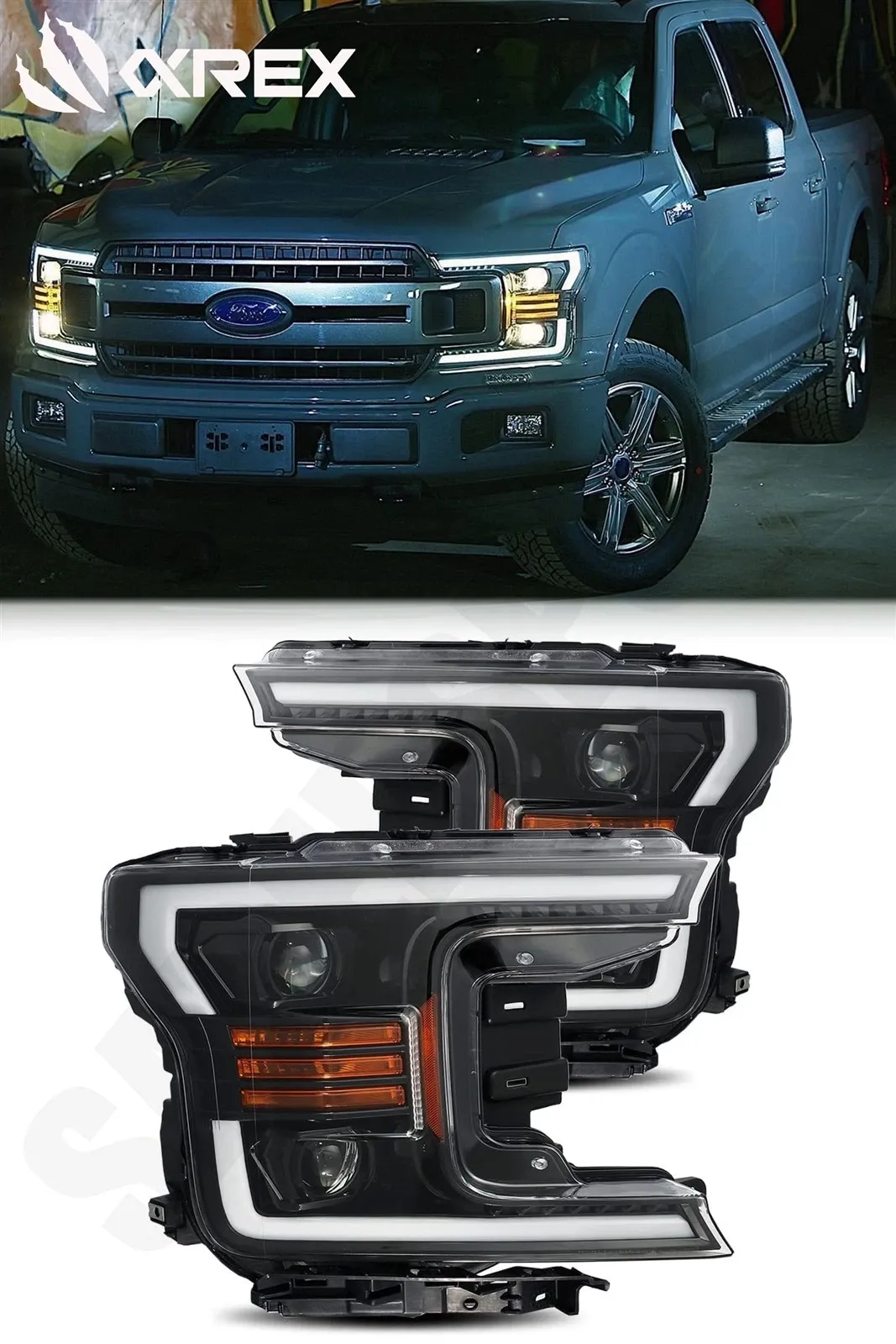Фары проекторные галогеновые PRO для Ford F-150 XL/XLT 2018–2020, AlphaRex — фото 2