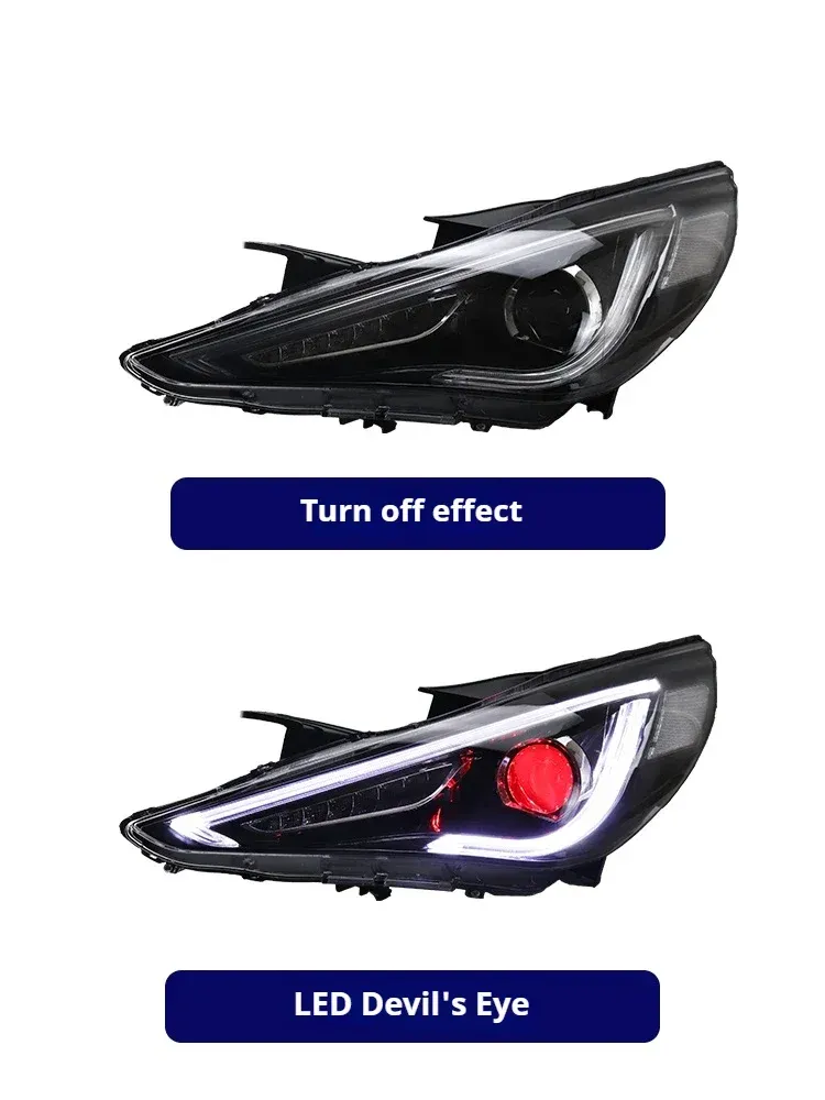 Фары передние LED с ходовыми огнями Devil Eyes для Hyundai Sonata (2011-2015), комплект, комплект, FT Carlight Carlight — фото 6