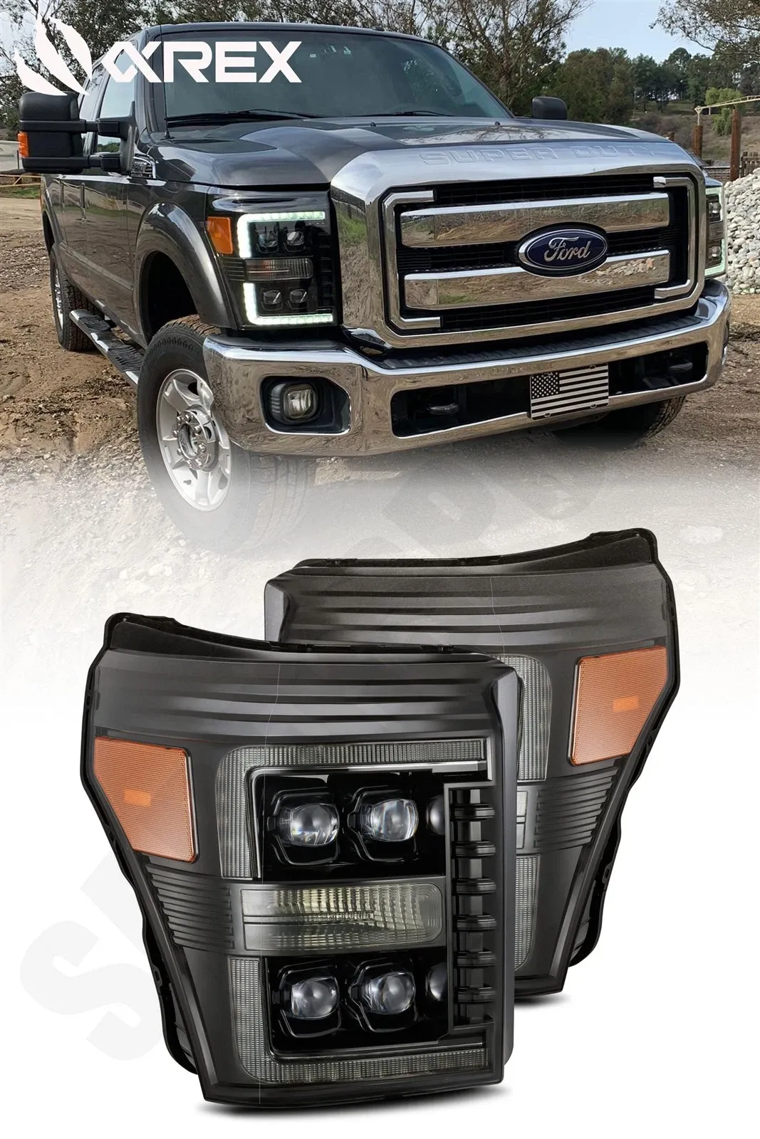 Фары проекторные светодиодные Alpha-Black NOVA для Ford F-250/350 2011–2016, AlphaRex — фото 1