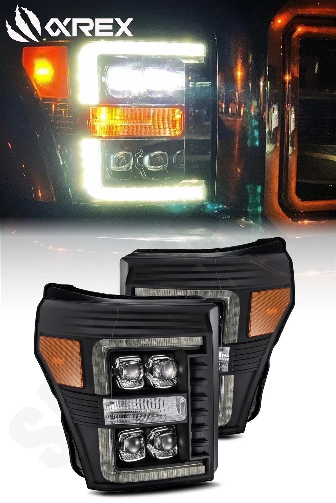 Фары проекторные светодиодные Black NOVA для Ford F-250/350/450 2011–2016, AlphaRex — фото 1