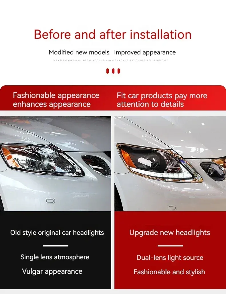 Фары передние LED с ходовыми огнями для Lexus GS (2004-2012), комплект, комплект, FT Carlight Carlight — фото 7