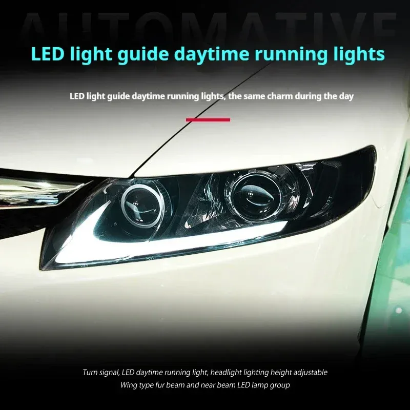Фары передние LED с ходовыми огнями для Honda Civic 8 (2006-2011), комплект, комплект, FT Carlight Carlight — фото 2