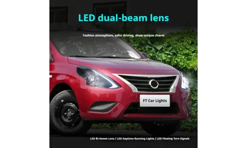 Фары передние LED с ходовыми огнями для Nissan Sunny/Almera (2014-2016), комплект, комплект, FT Carlight Carlight — фото 4