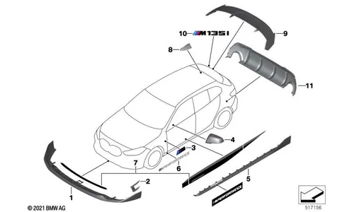 Аэродинамическая накладка M Performance, левая, чёрный глянец, для BMW 1-й серии F40, оригинал — фото 2