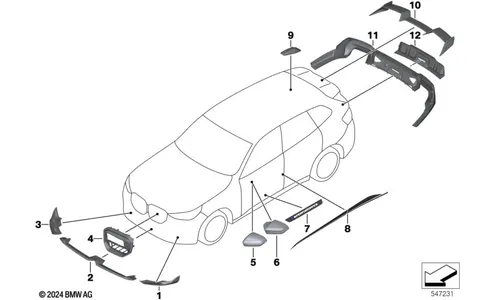 Сплиттер переднего бампера M Performance, черный глянец, для левой стороны, для BMW X3 G45, оригинал — фото 2