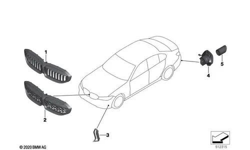 Решётка радиатора M Performance чёрная глянцевая для BMW 3-серии G20/G21, с SA 5DN, оригинал — фото 1