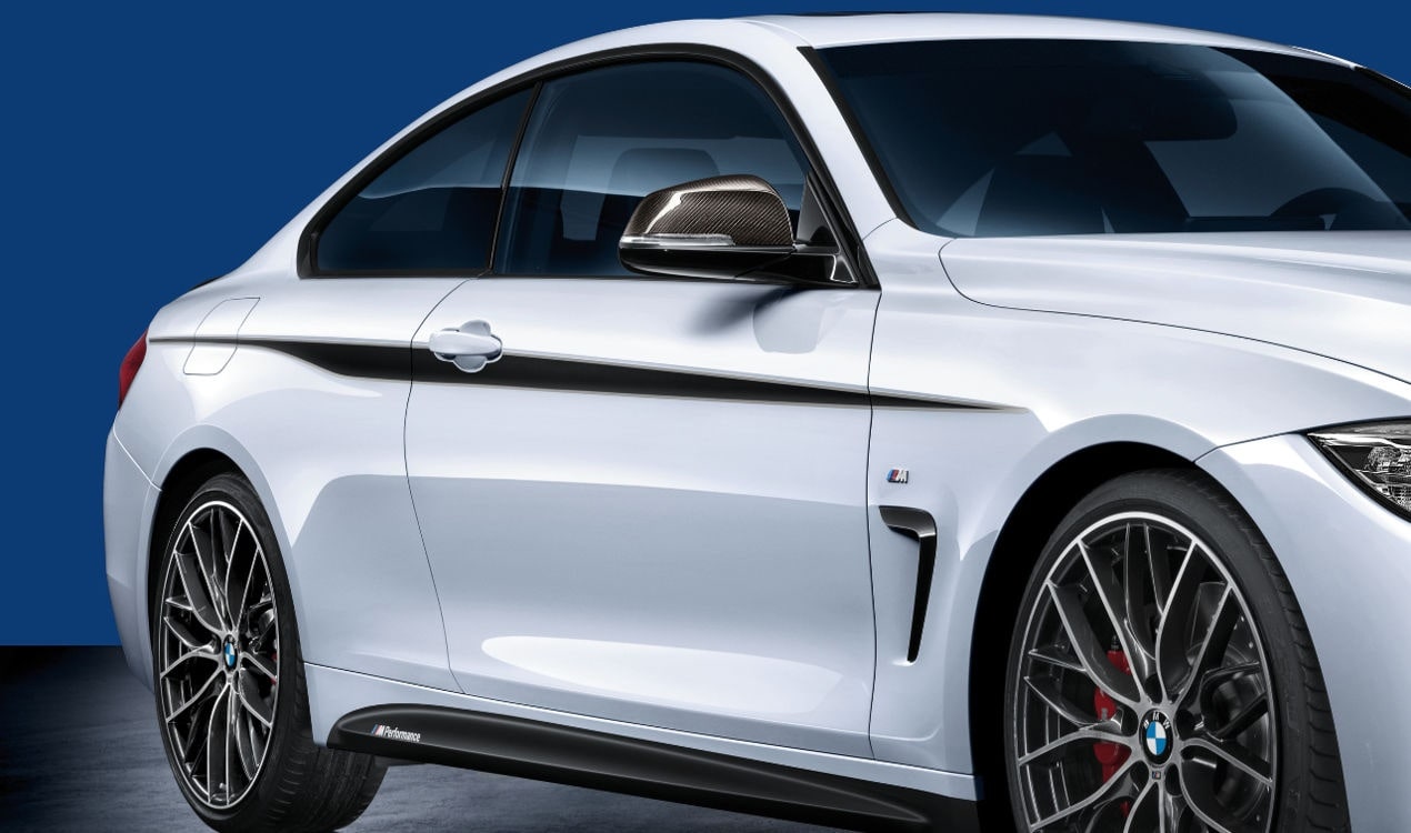 Комплект боковых акцентных полос M Performance для BMW 4-серии Gran Coupe F36, чёрно-серебристый, оригинал — фото 1