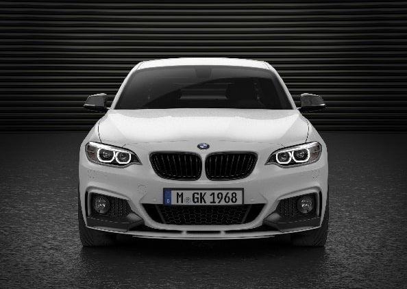 Накладка переднего бампера M Performance, чёрная матовая, для BMW 2-й серии F22, оригинал — фото 1