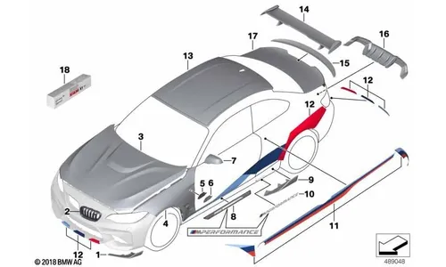 Накладка бокового порога M Performance правая, карбоновая, для BMW M2 F87, оригинал — фото 2