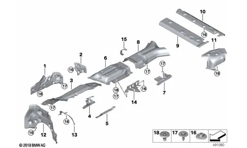 Кронштейн теплоизоляции тоннеля левый для BMW X5 G05/F95, X6 G06/F96 и X7 G07, оригинал — фото 1