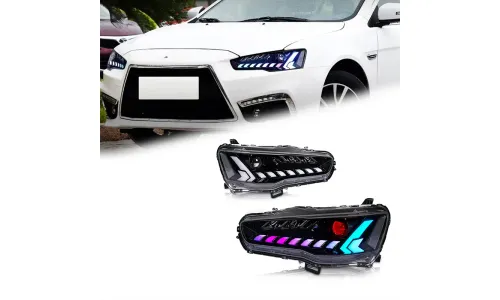 Фары передние LED с ходовыми огнями RGB для Mitsubishi Lancer (2008-2018), комплект, FT Carlight — фото 1