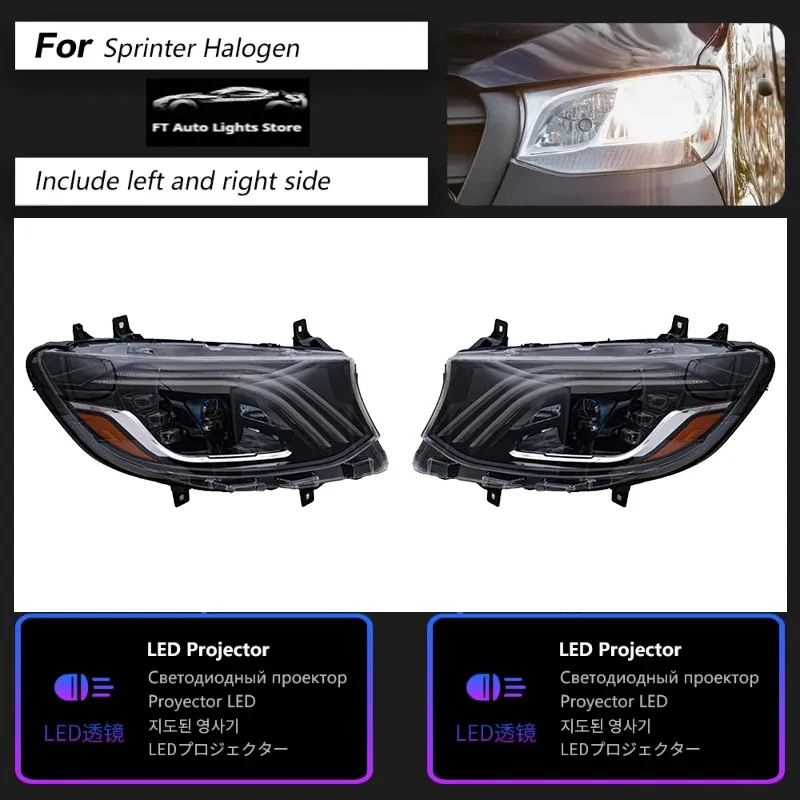 Фары передние LED с ходовыми огнями для Mercedes Sprinter (2018-2023), комплект, комплект, FT Carlight Carlight — фото 1