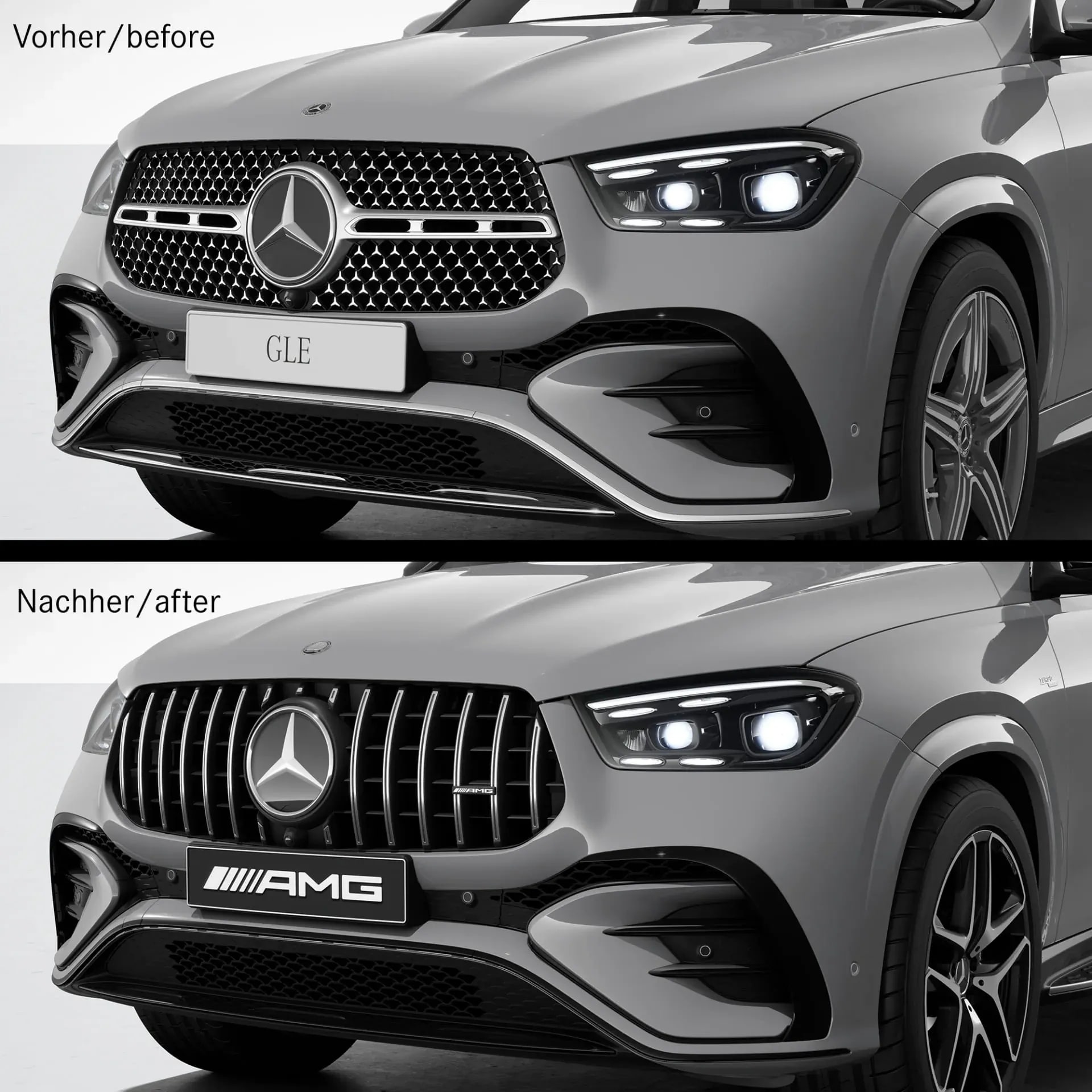 Комплект решетки Panamericana GLE 53 AMG Mercedes-Benz GLE V167 рестайлинг, хромированные ламели, Distronic 239/258 — фото 5