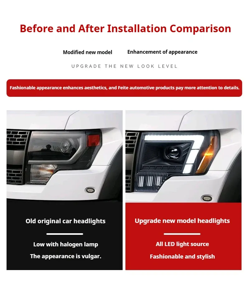 Фары передние LED с ходовыми огнями для Ford Raptor F-150 (2008-2014), комплект, комплект, FT Carlight Carlight — фото 7