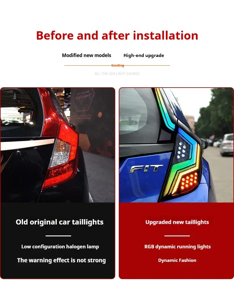 Задние LED-фонари RGB динамический поворотник для Honda Fit Jazz GK5 (2014-2020), комплект, комплект, FT Carlight Carlight — фото 6