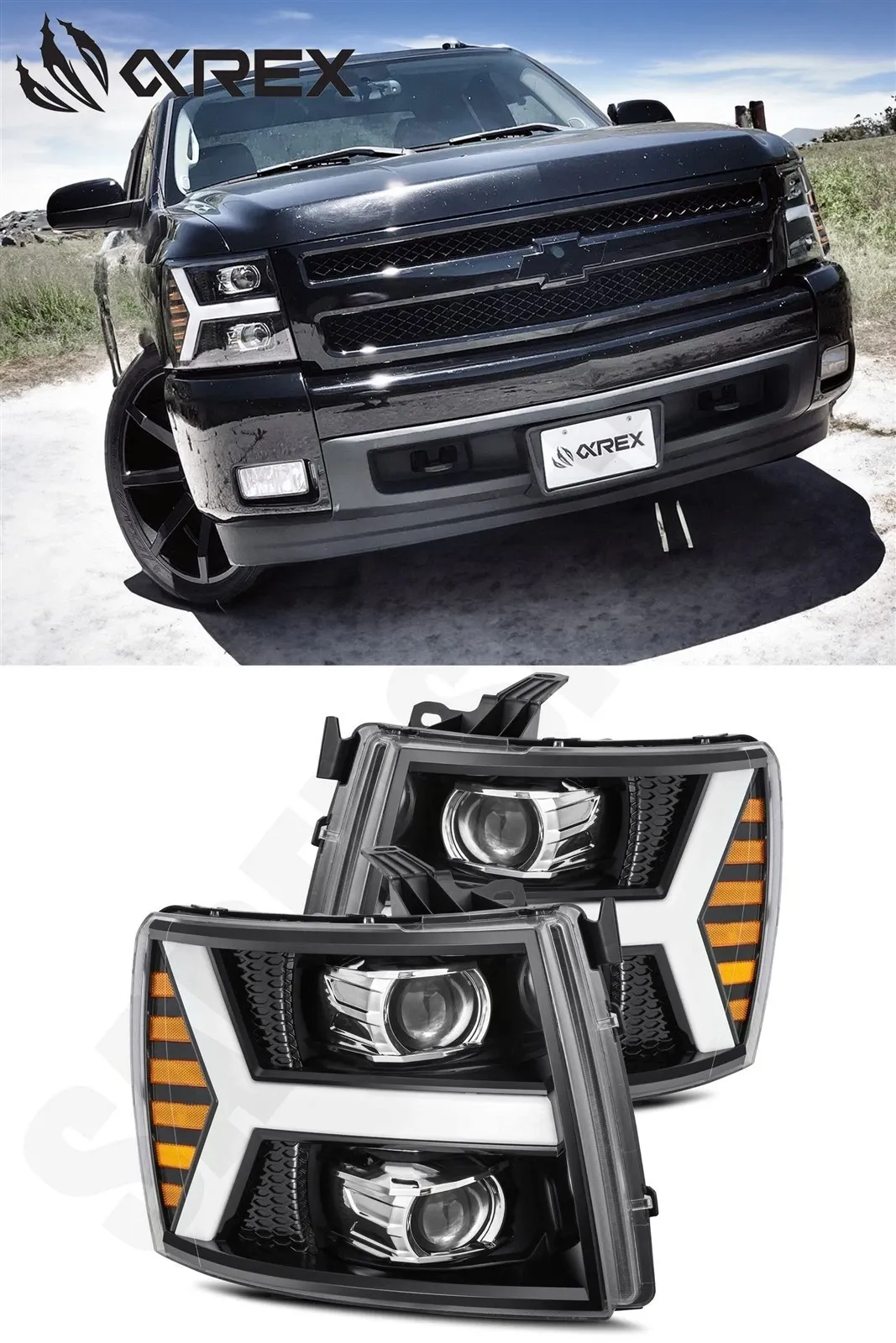 Фары проекторные PRO Series для Chevy Silverado 2007–2013, AlphaRex — фото 1