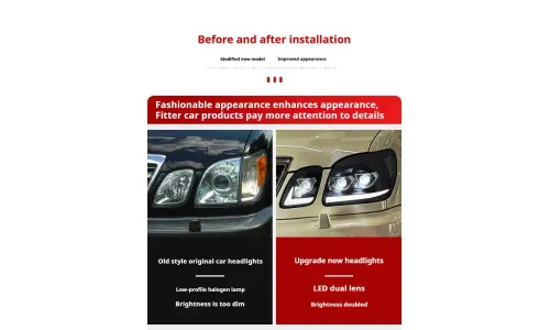 Фары передние LED с ходовыми огнями для Lexus LX470 (1997-2007), комплект, FT Carlight — фото 7