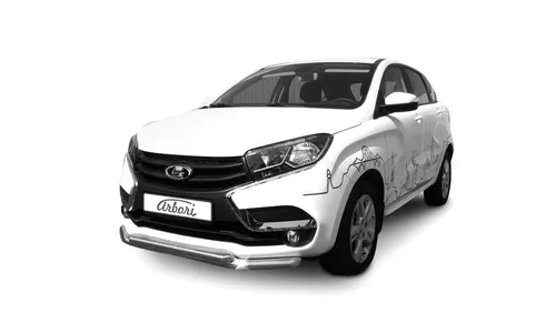 Защита переднего бампера d57 + d42 двойная Arbori нержавеющая сталь для LADA Xray 2015-нв / Лада Иксрей — фото 1