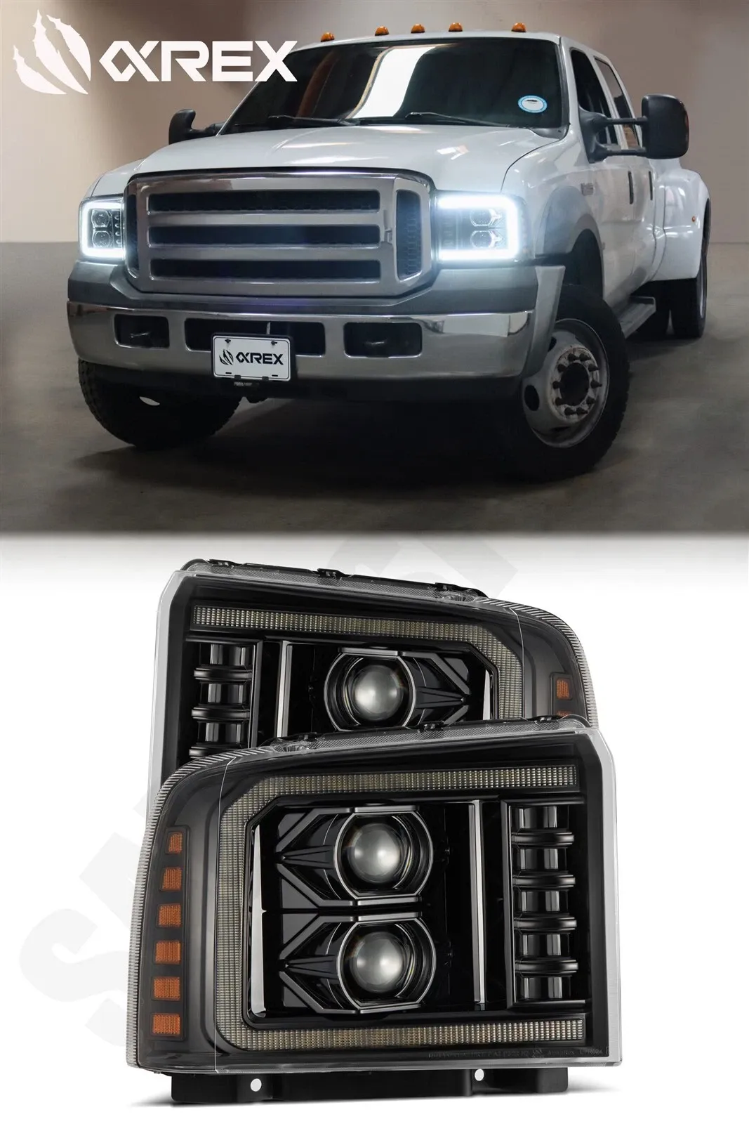Фары проекторные Alpha-Black LUXX для Ford F-250/350/450 2005–2007, AlphaRex — фото 1