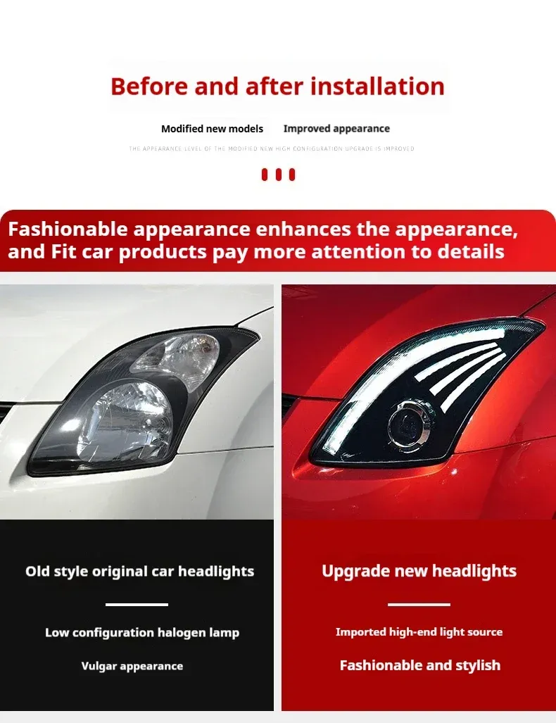 Фары передние LED с ходовыми огнями для Suzuki Swift (2005-2016), комплект, комплект, FT Carlight Carlight — фото 7