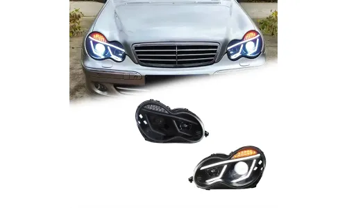 Фары передние LED с ходовыми огнями для Mercedes C-Class W203 (2000-2006), комплект, комплект, FT Carlight Carlight — фото 1