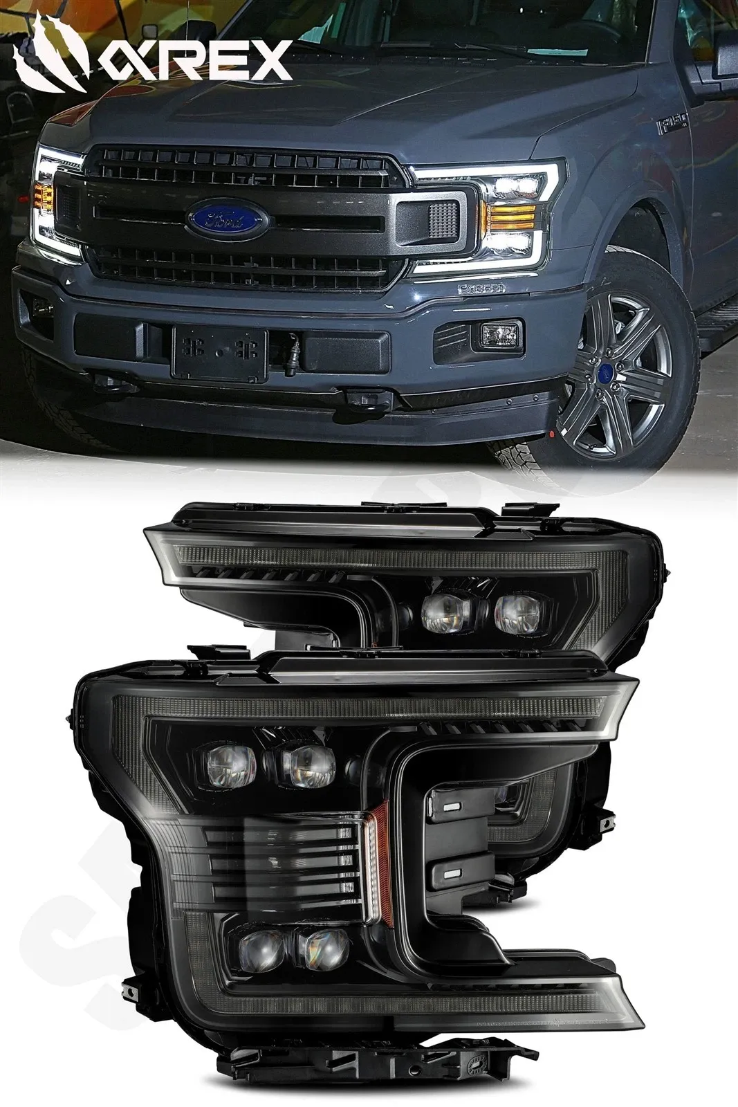 Фары светодиодные Alpha-Black NOVA для Ford F-150 XL/XLT 2018–2020, AlphaRex — фото 1